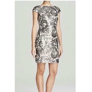 Adrianna Papell Cap Sleeve Chiffon Sequin Swirl Pattern Sheath Dress 4 NEW w Tag